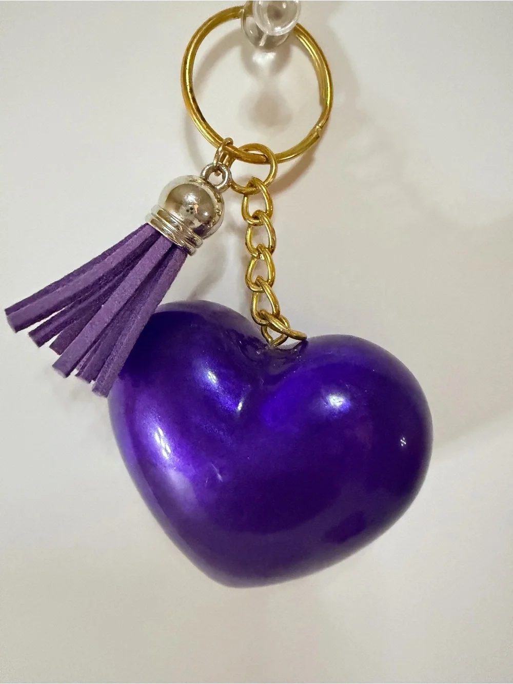 Shimmery Heart Keychain with Tassel